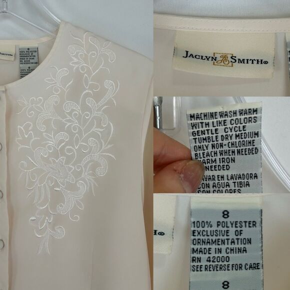 Vintage Jaclyn Smith Cream Chiffon Blouse with Embroidery - Picture 8 of 8